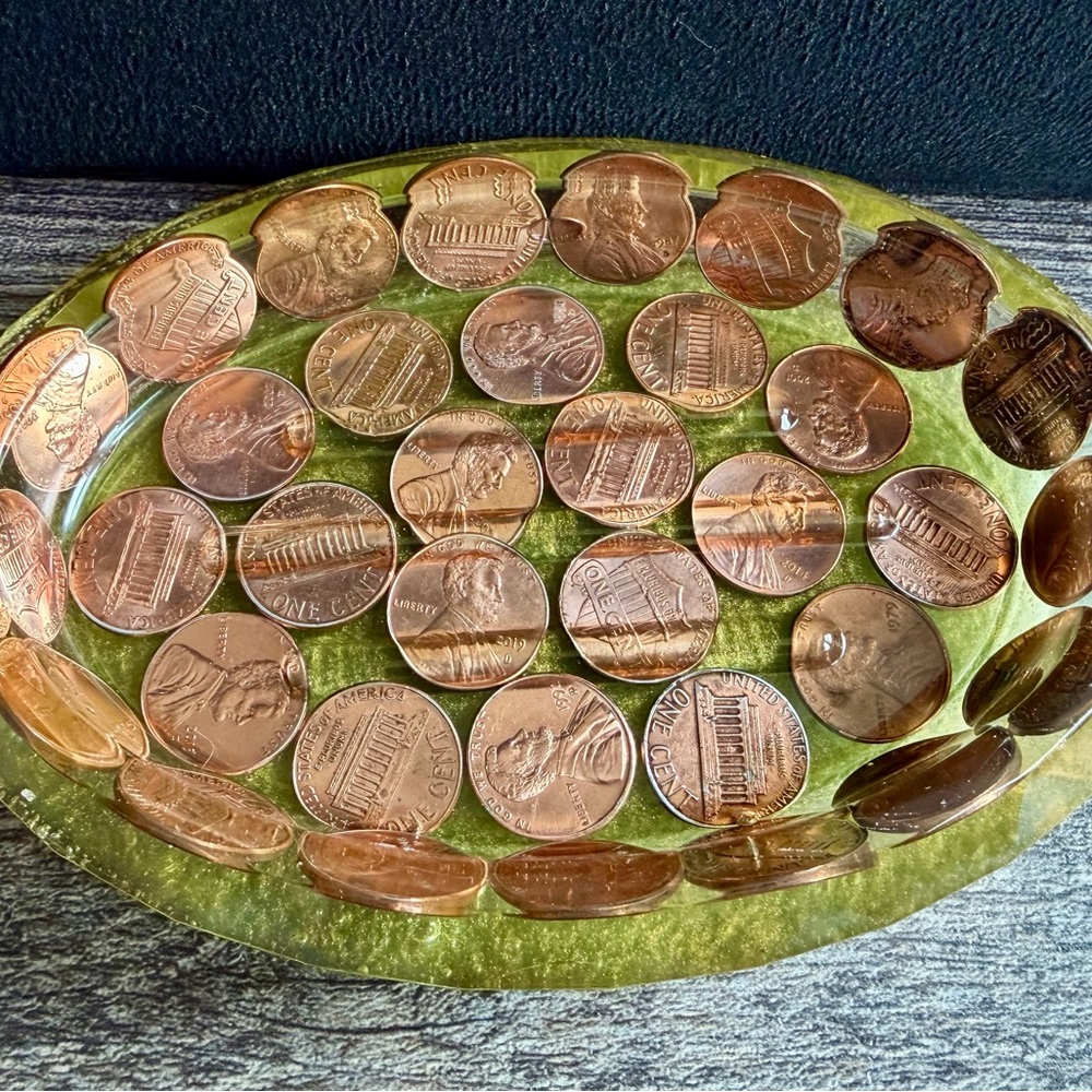 Unique Green and Copper Penny Tray/Trinket Dish/Soap Dish - Picture 5 of 8
